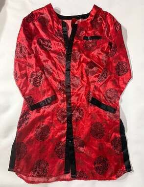 Shanghai Red Satin Jacquard Asian Knot Button Robe Womens Size Medium